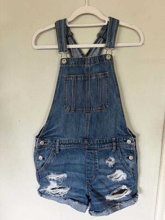 American Eagle Denim - American Eagle Women's Distressed Denim Shortalls Overalls